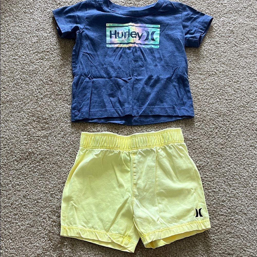 Hurley Navy Tee and Lemon Shorts Set
